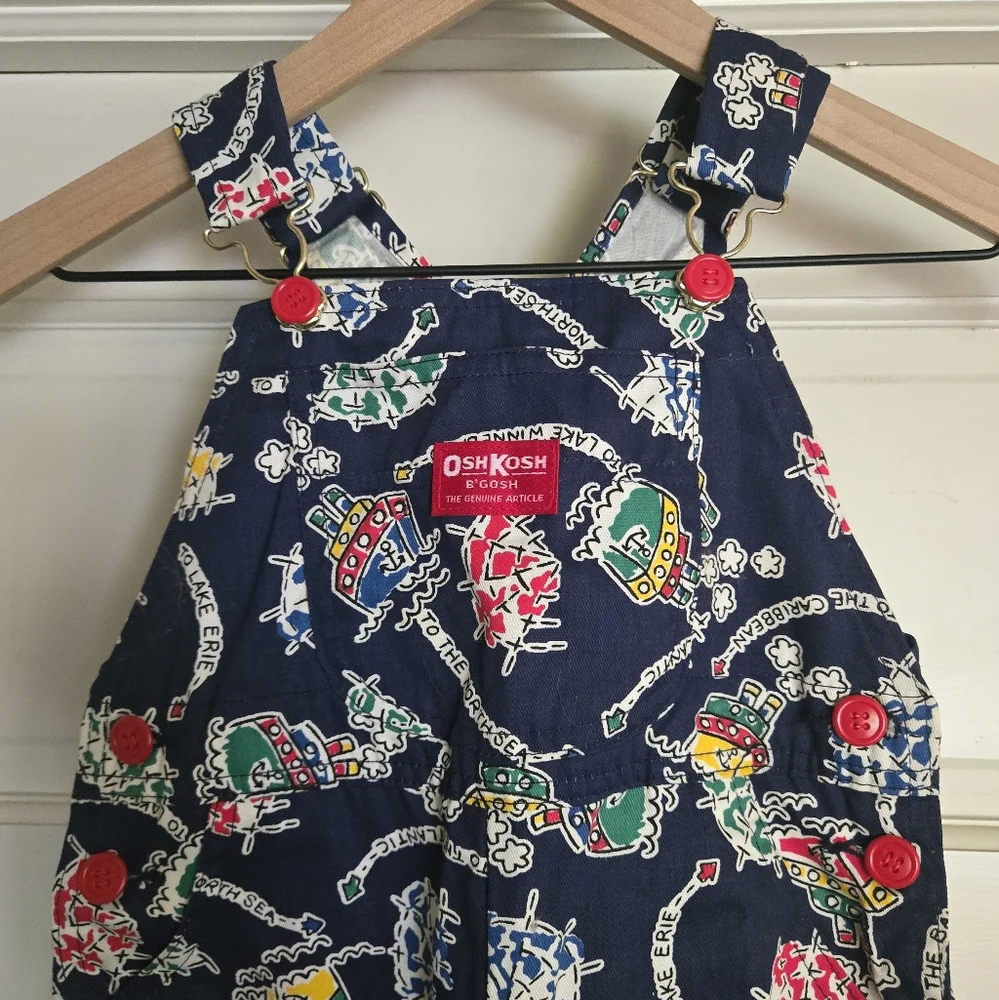OshKosh B'gosh Vintage Lake Ocean Nautical Overalls 3T